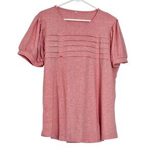 Women's Heathered Pink Pleated Puff Short Sleeve Shirt Size XL NWOT